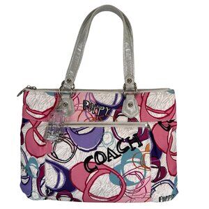 COACH Poppy Multi Heart PINK PURPLE LRG Glam Tote Bag 17929 - NEW with tags